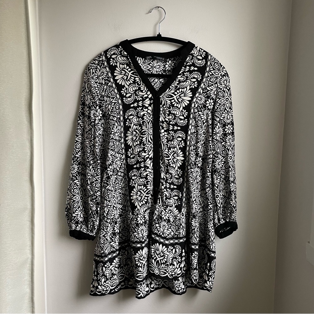 Boho-Blouse/Tunic 3/4 Button-Down-Zara-Size M